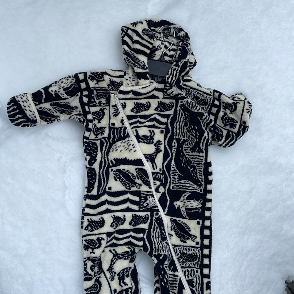 Animal print Baby Micro Fleece Hooded Bunting-Snowsuit EMS Vintage Made in USA